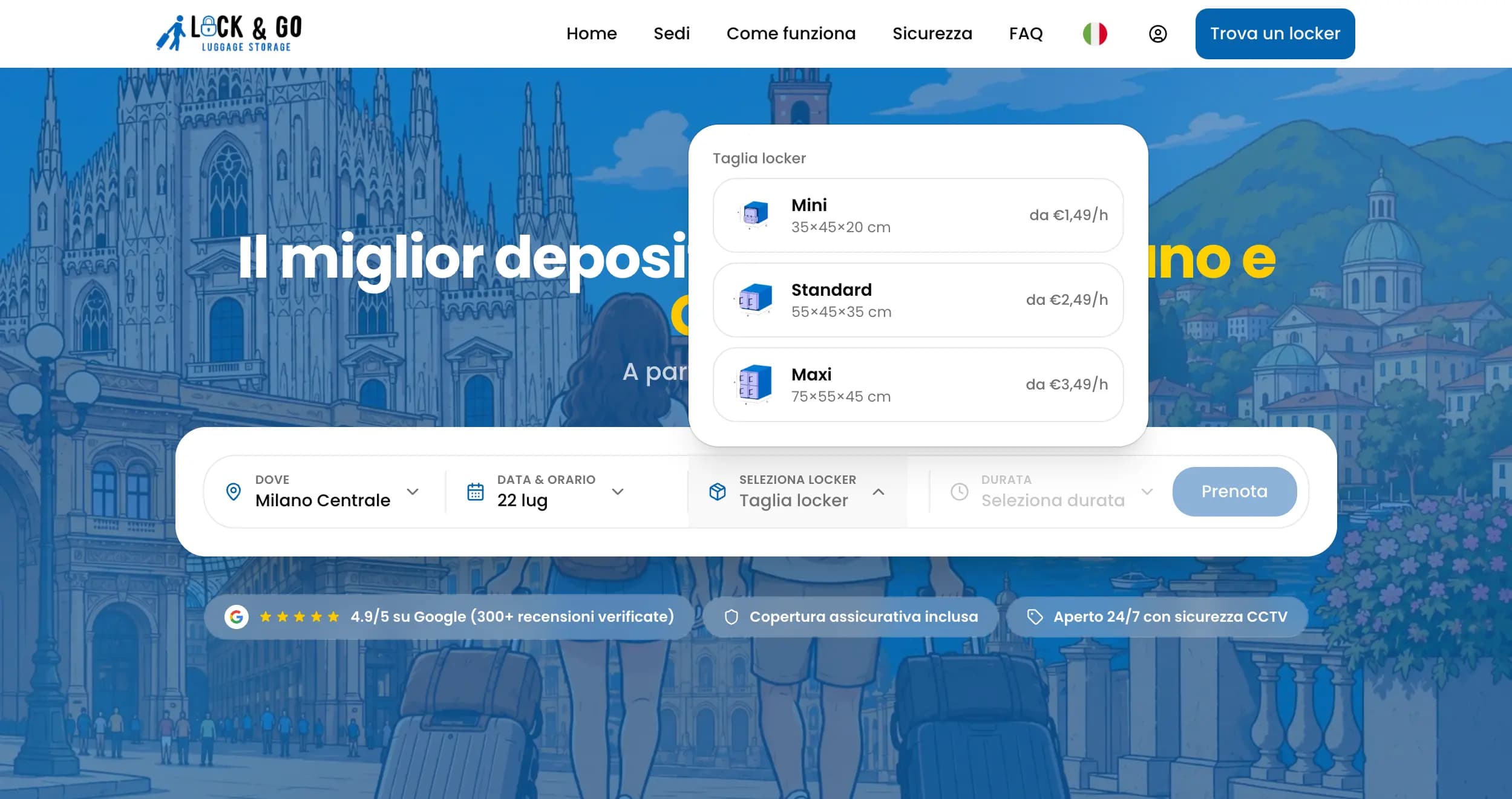 Piattaforma Lock&Go per la prenotazione e la gestione remota di locker automatici per il deposito bagagli a Como e Milano