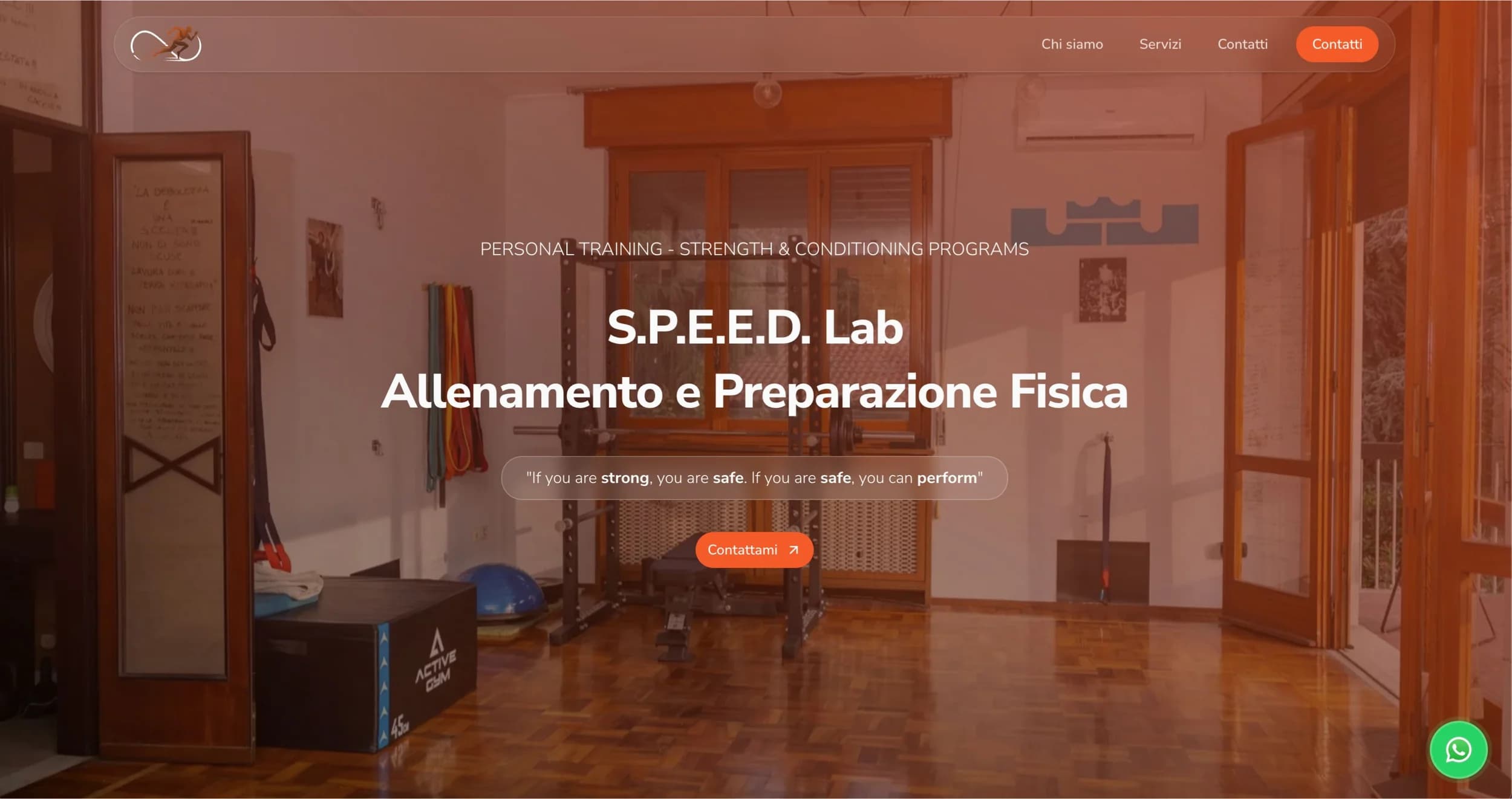 Sito web S.P.E.E.D. Lab per personal training e preparazione fisica, con la sala attrezzi in apertura
